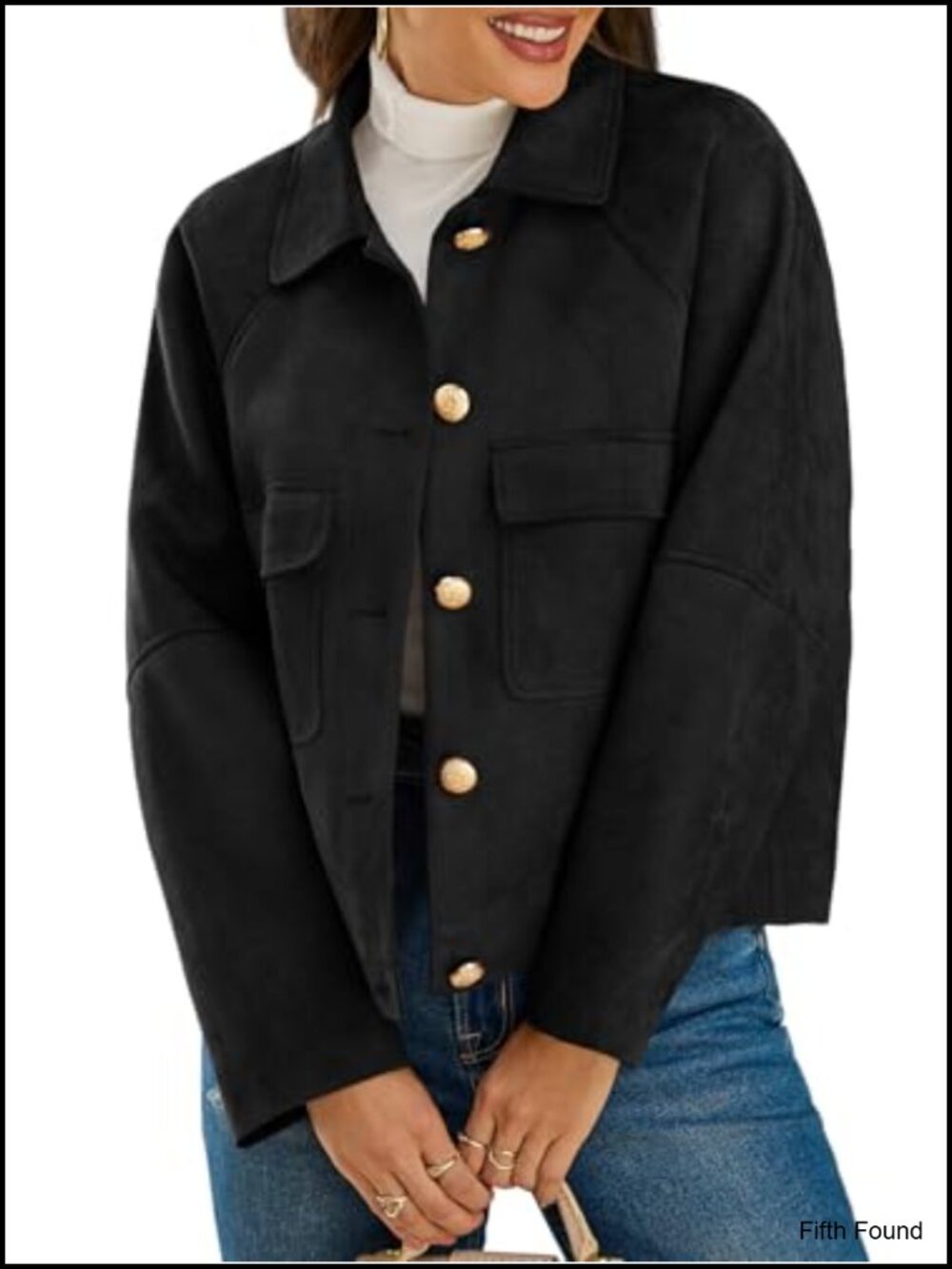 Faux Suede Cropped Button Down Shacket Oversized Casual Jacket